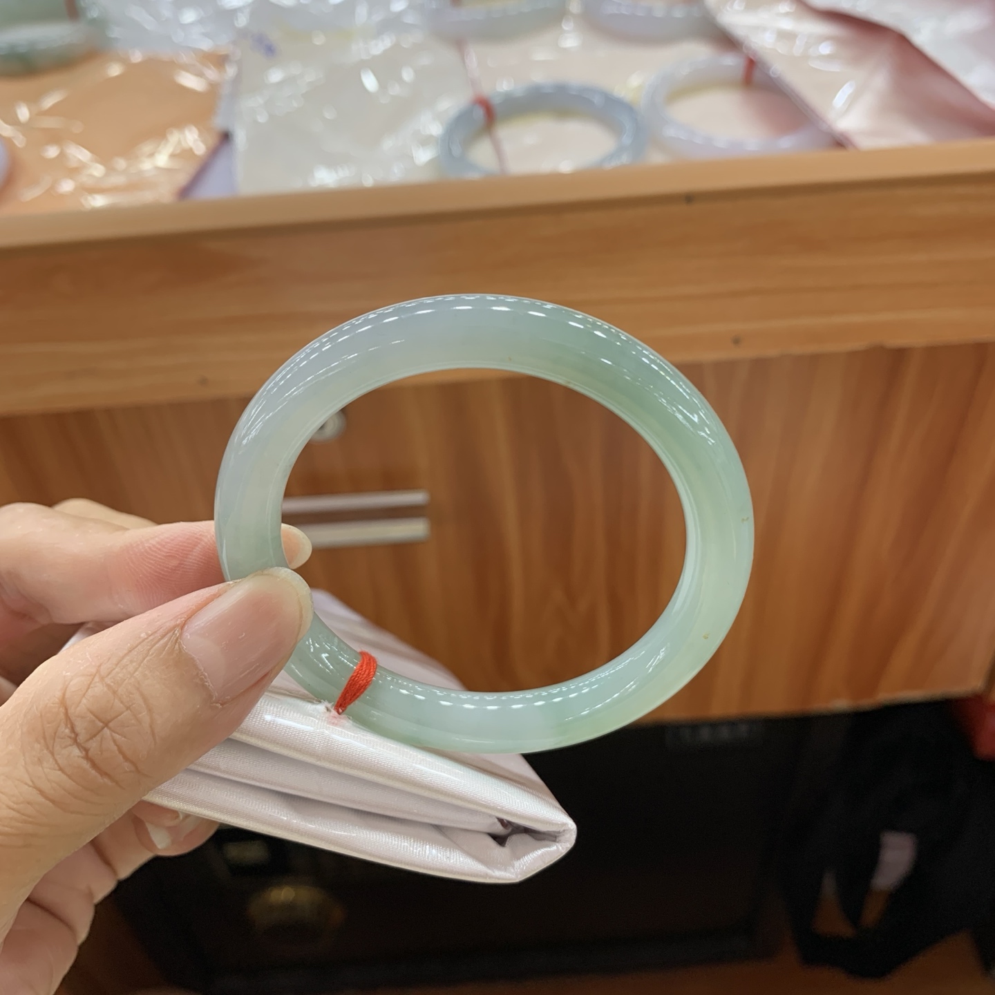 冰湖水绿小圆条翡翠手镯 54.5-8.6-8.5