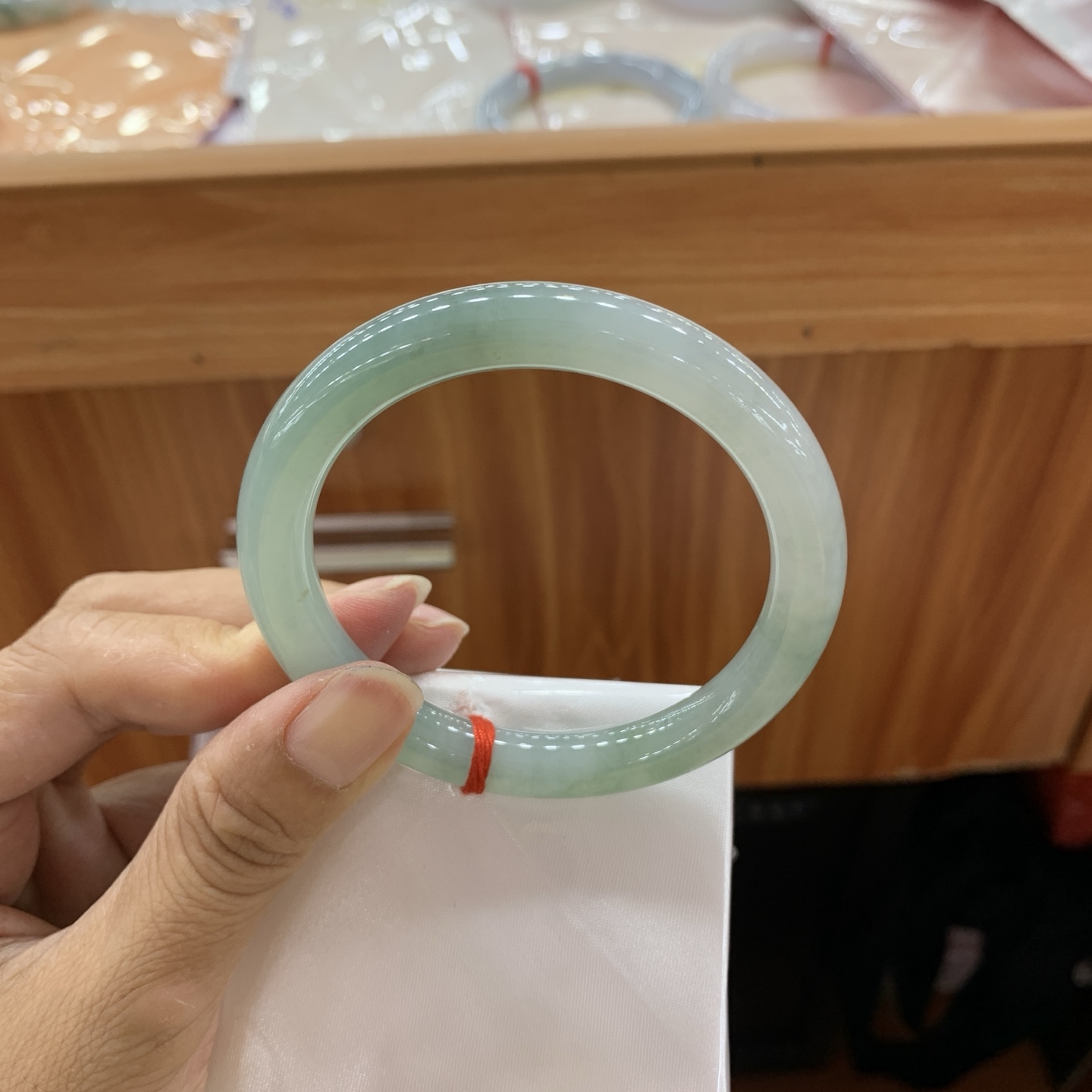 冰湖水绿小圆条翡翠手镯 54.5-8.6-8.5