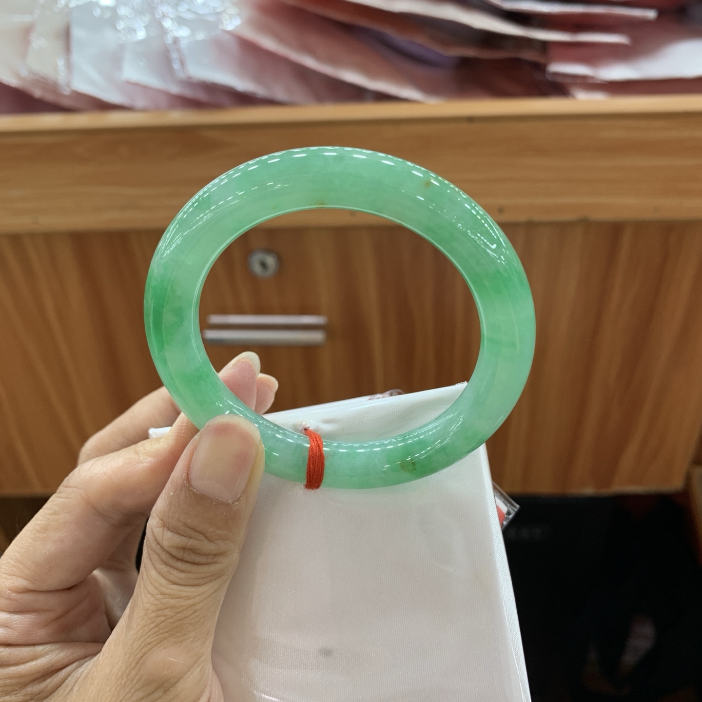 070148JM 满绿圆条翡翠手镯 53.8-10