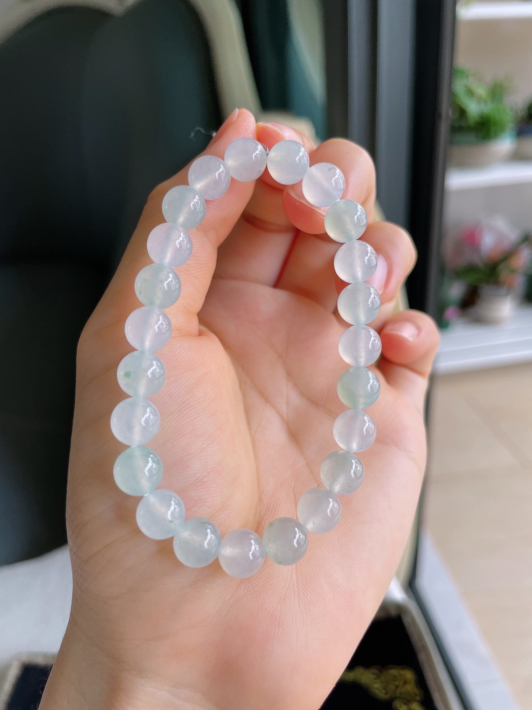 天然翡翠A货，冰双彩手串，尺寸：7.8mm。【编4347】
