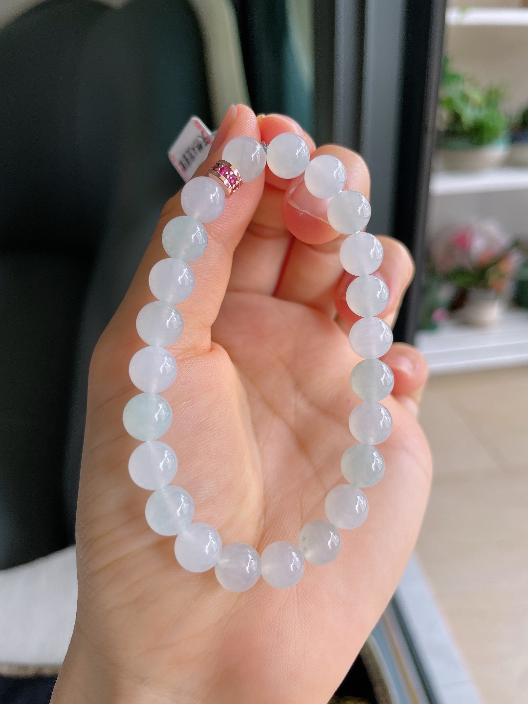️，缅甸天然翡翠A货，白冰手串，尺寸：8mm。【编4356】