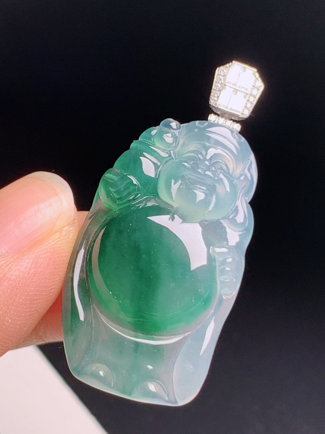 冰飘花财神爷吊坠，种水通透翠色鲜活，招财聚财财源滚滚 裸石34.3-19.9-6 整体43 530629