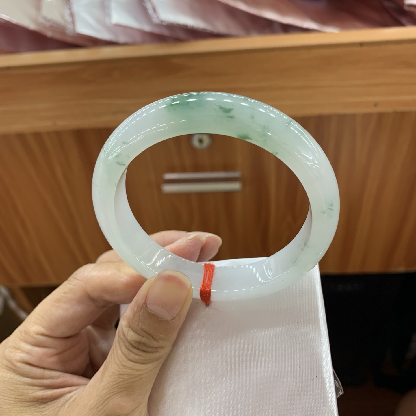 070140MMJ 冰飘花正圈翡翠手镯 57.7-12.8-8.2