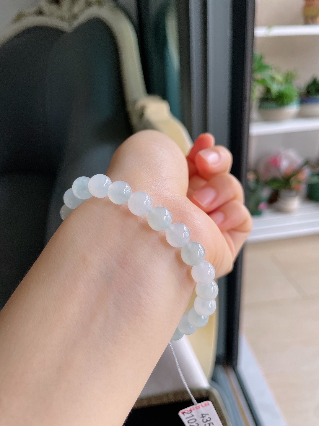️，缅甸天然翡翠A货，白冰手串，尺寸：8mm。【编4356】