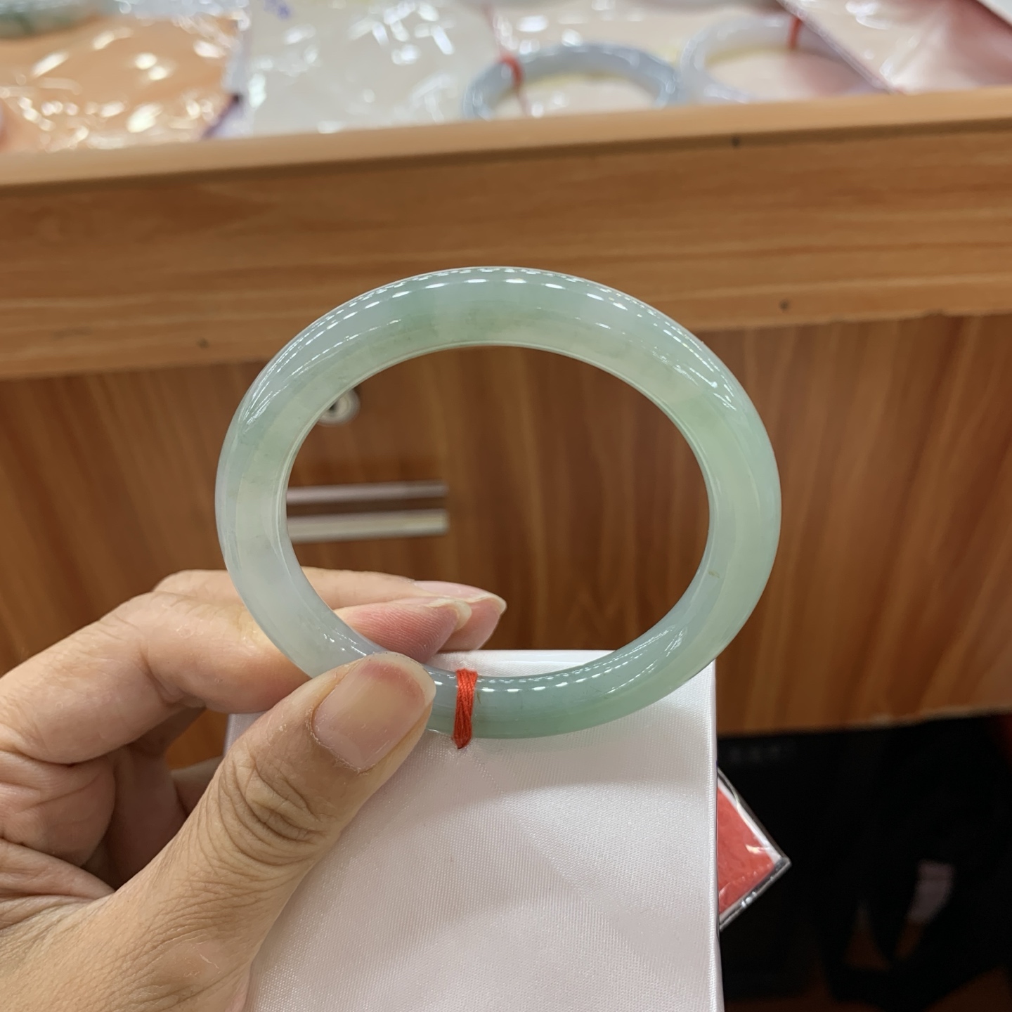 冰湖水绿小圆条翡翠手镯 54.5-8.6-8.5