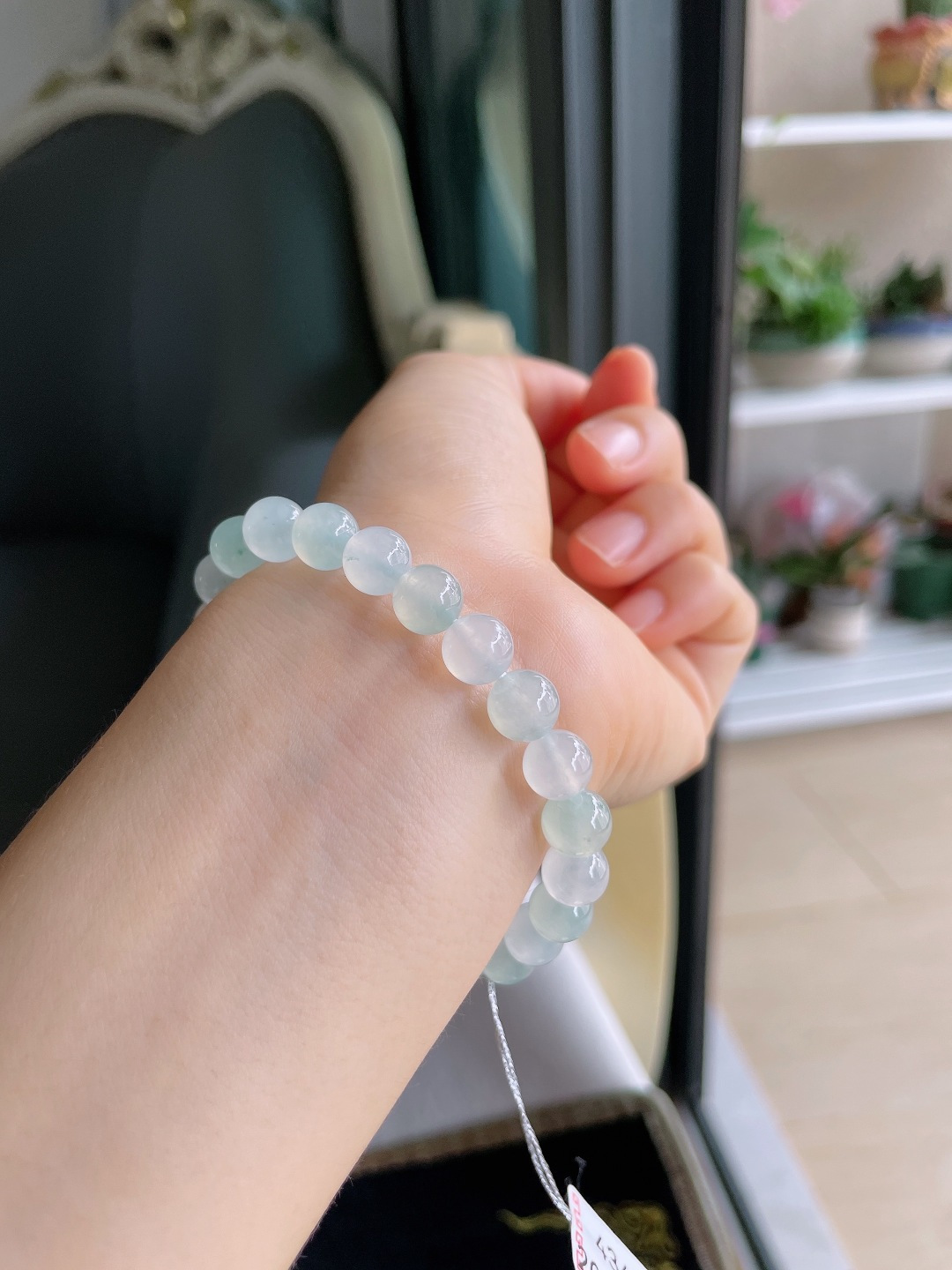 天然翡翠A货，冰双彩手串，尺寸：7.8mm。【编4347】
