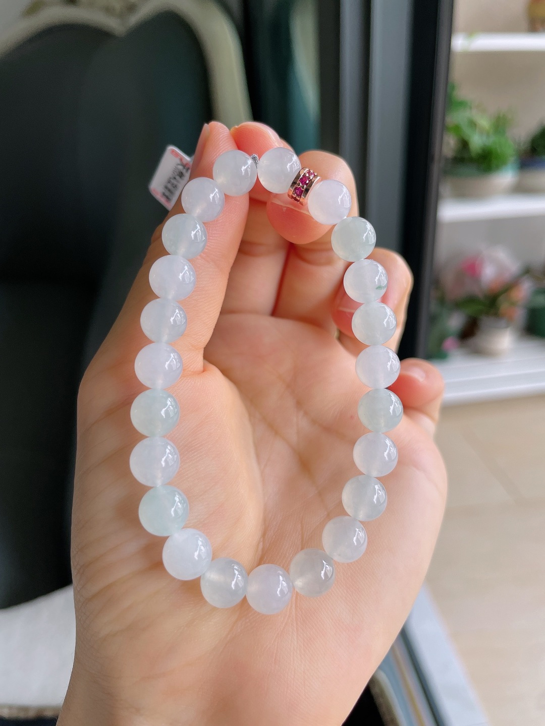 ️，缅甸天然翡翠A货，白冰手串，尺寸：8mm。【编4356】
