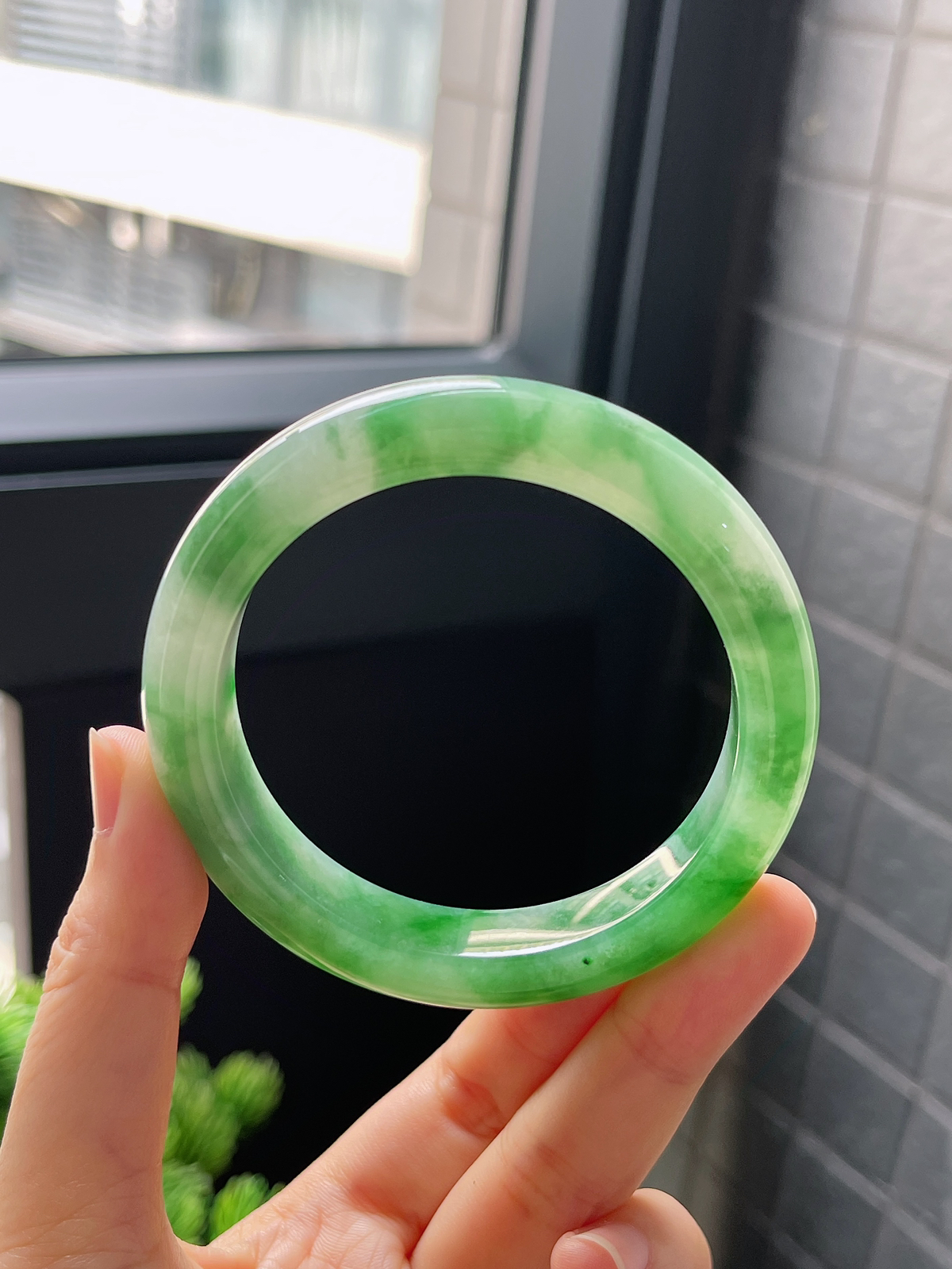 圈口54.7，冰糯种飘花翡翠正圈手镯