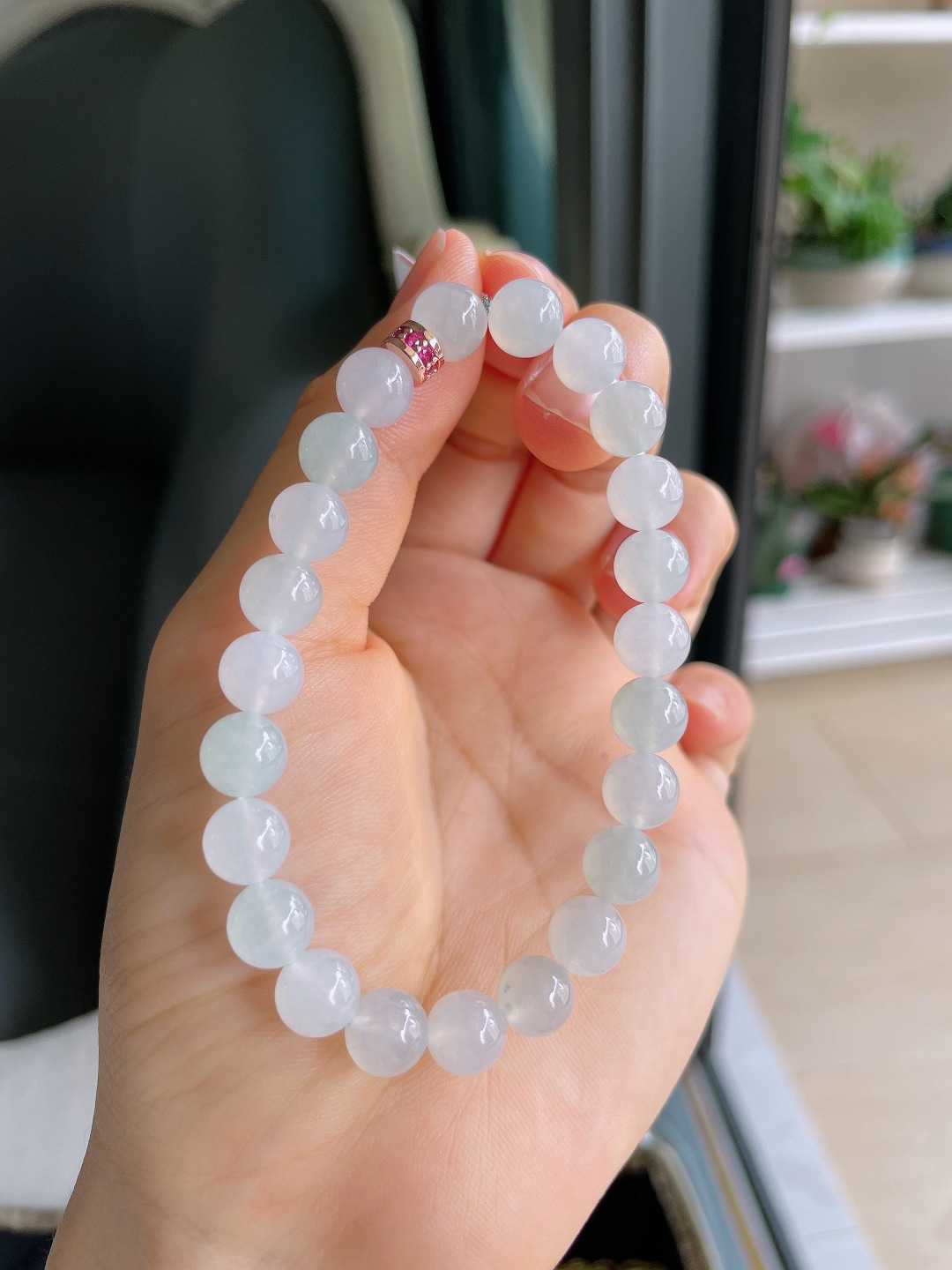 ️，缅甸天然翡翠A货，白冰手串，尺寸：8mm。【编4356】