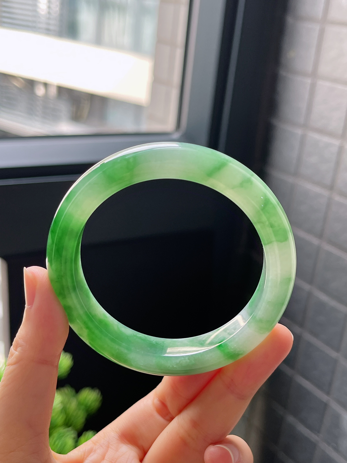 圈口54.7，冰糯种飘花翡翠正圈手镯