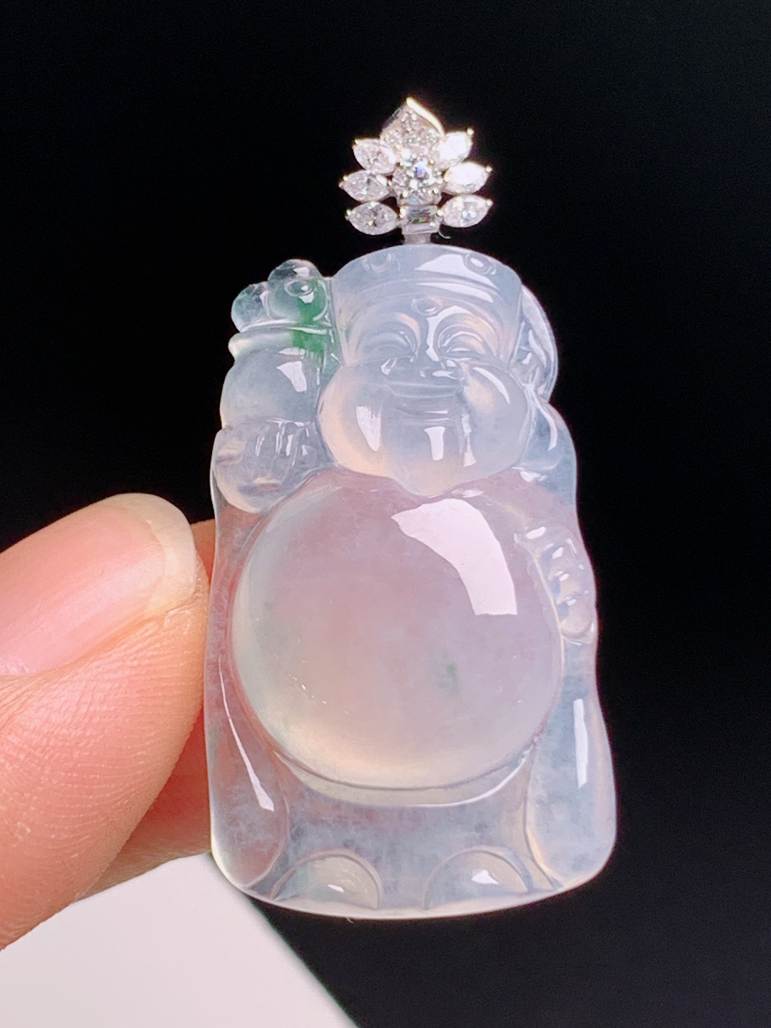 ️ 冰种飘绿财神爷吊坠，玻璃种通透起胶，招财进宝雕工精细 裸石31.7-18.7-7 整体39.6