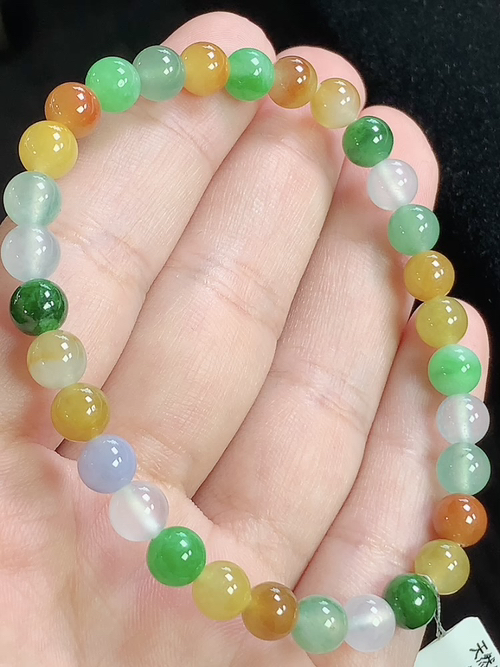 冰多彩多宝玉珠手串，尺寸6.0mm，Q02yye