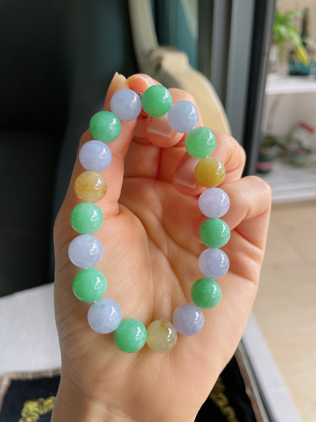 天然翡翠A货，冰多宝手串，尺寸：10mm。【编3426】