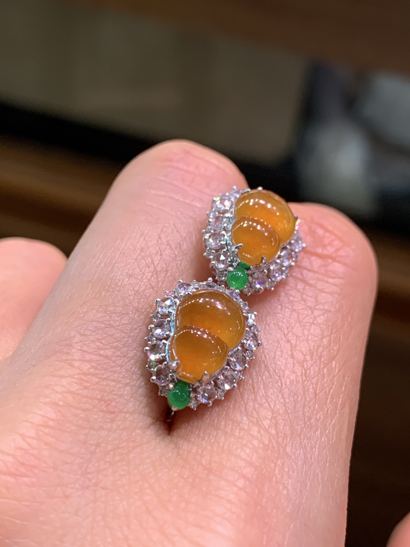 ️ 冰种起胶鸡油黄葫芦耳钉
