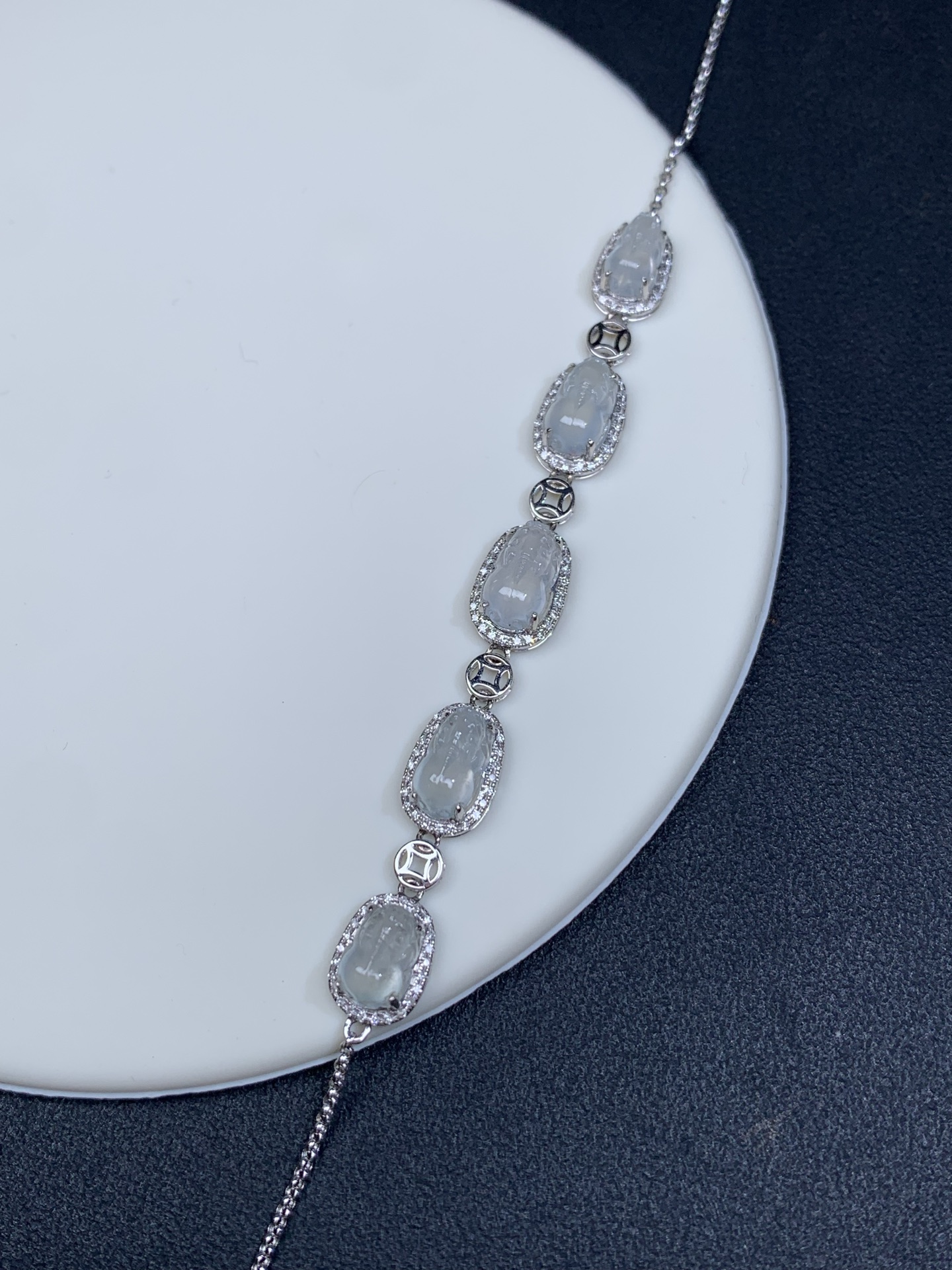 18k金镶嵌冰种起光貔貅手链 裸石8.8-5.6-4.4 整体19.8cm