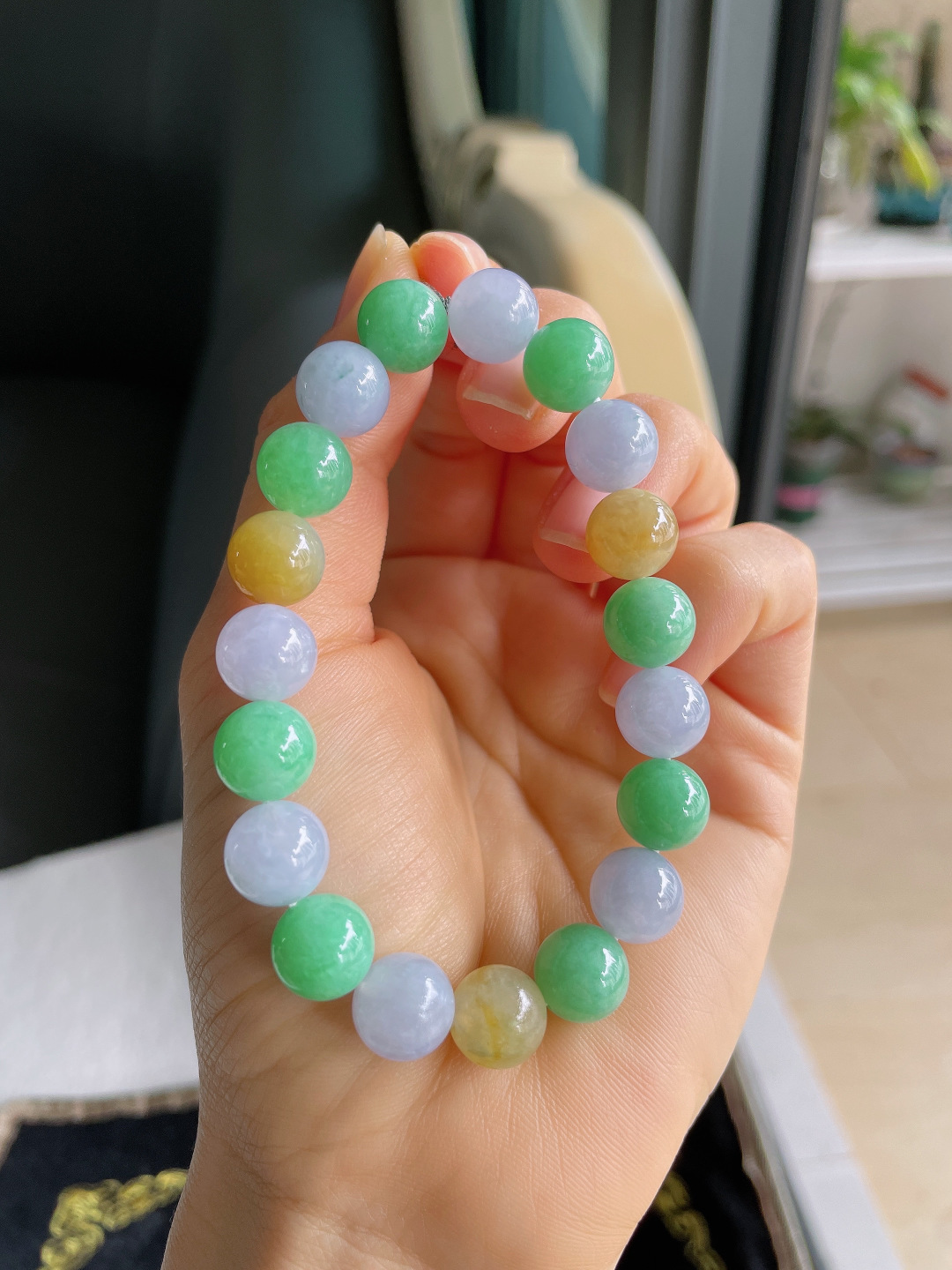 天然翡翠A货，冰多宝手串，尺寸：10mm。【编3426】