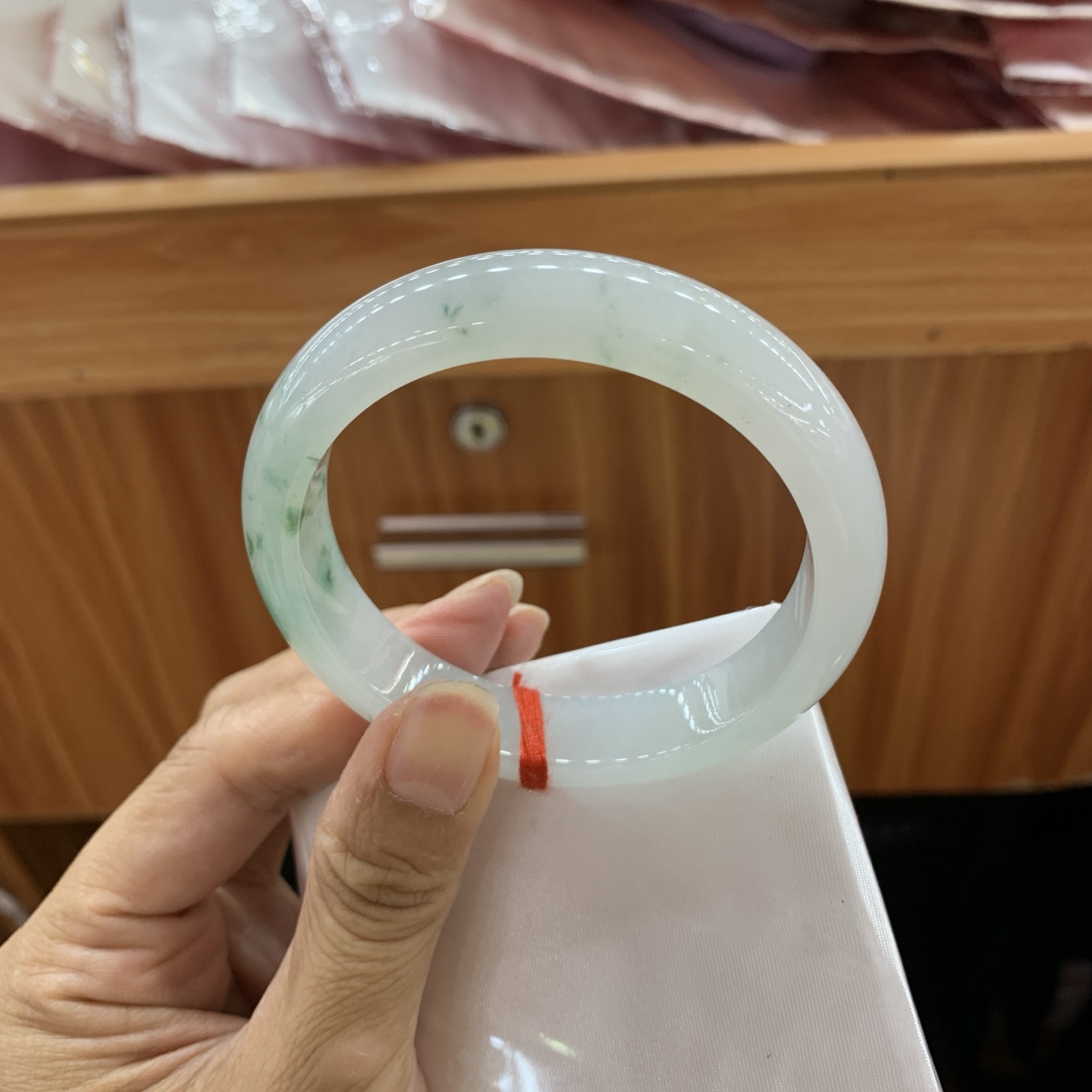 070140MMJ 冰飘花正圈翡翠手镯 57.7-12.8-8.2