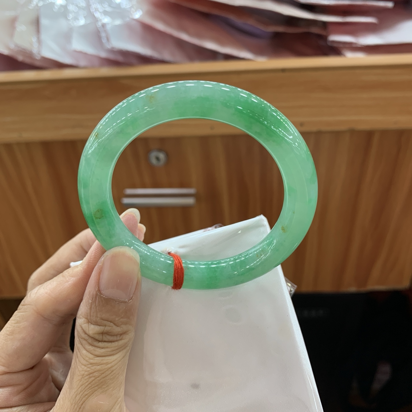 070148JM 满绿圆条翡翠手镯 53.8-10