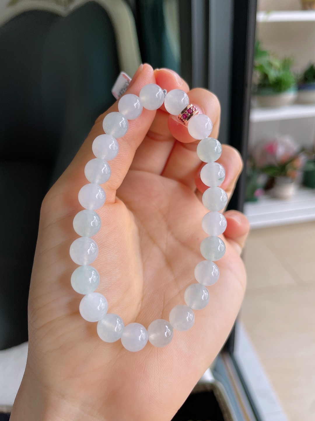 ️，缅甸天然翡翠A货，白冰手串，尺寸：8mm。【编4356】