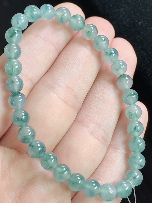 冰飘蓝花玉珠手串，尺寸5.8mm，Q02nfy
