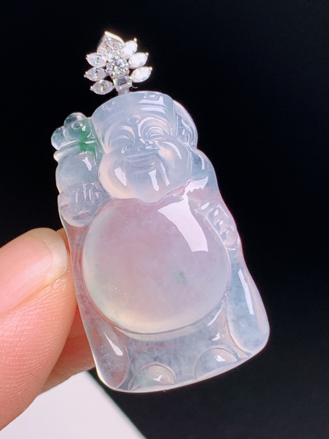 ️ 冰种飘绿财神爷吊坠，玻璃种通透起胶，招财进宝雕工精细 裸石31.7-18.7-7 整体39.6