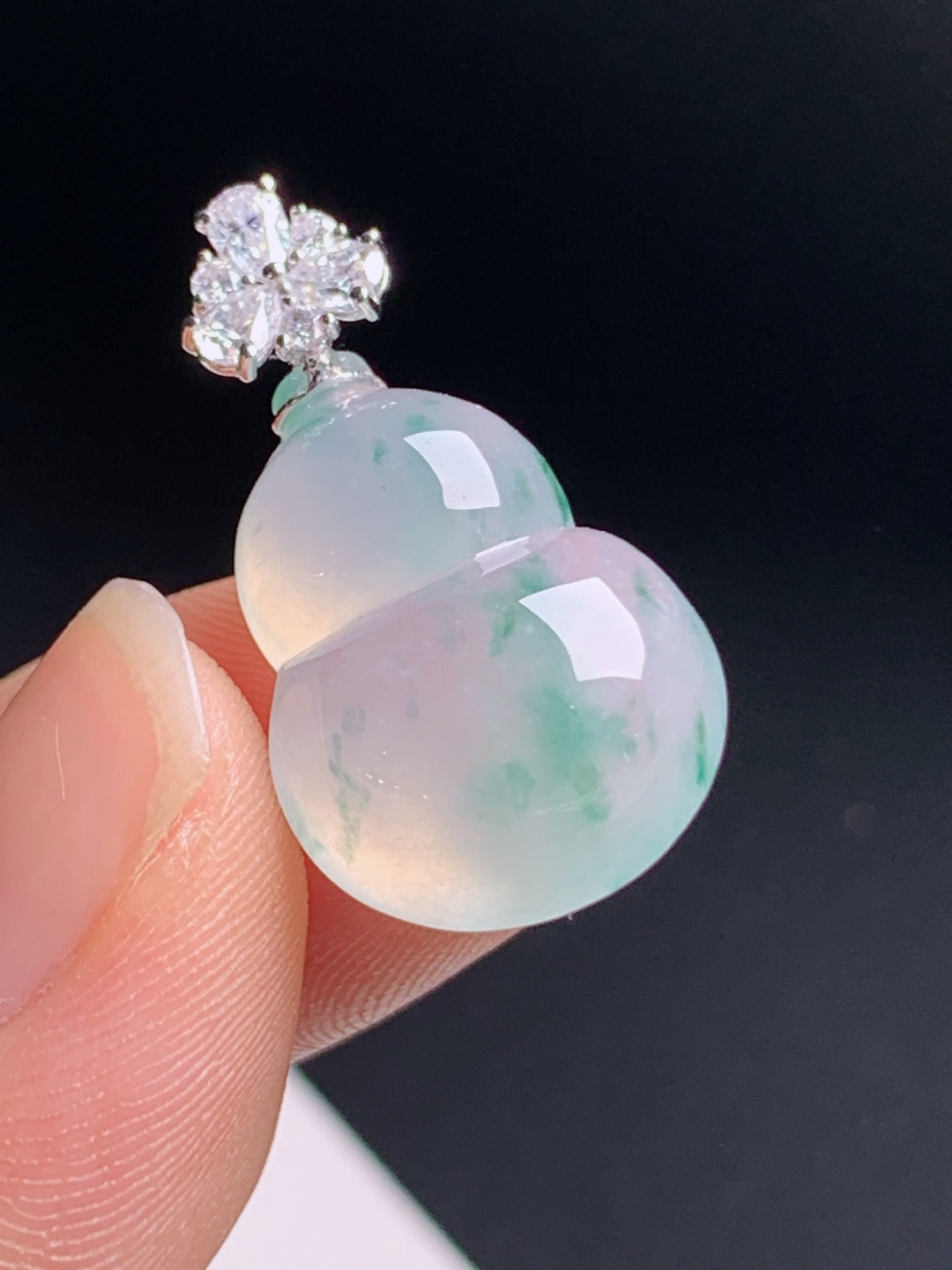 高冰飘花葫芦吊坠，飘花灵动种水清亮，福禄双全小巧精致 030630