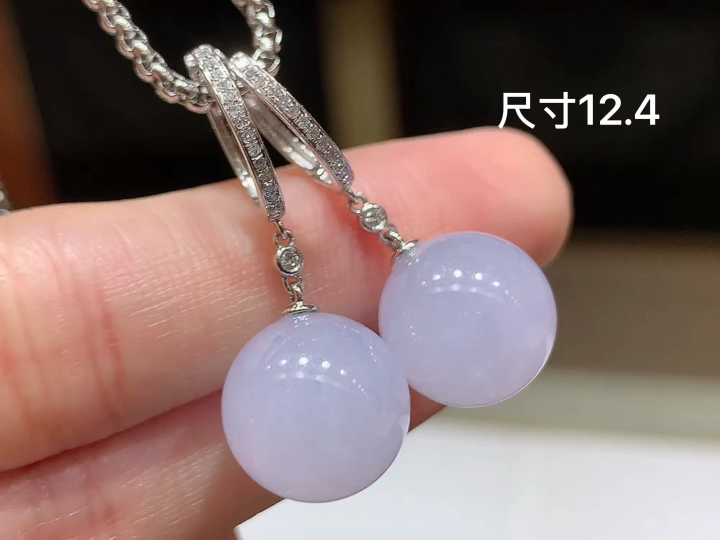 18K 冰紫转运珠耳坠 无裂,尺寸，12.4