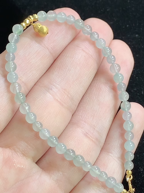 18k金镶冰种玉珠手链，裸石尺寸3.3-3.7mm，Q03Xlt