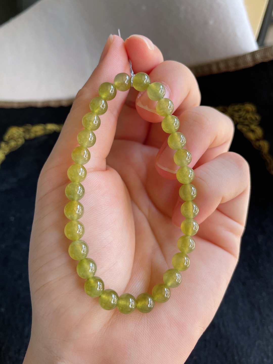 天然翡翠A货，冰种冰黄翡手串，尺寸：6mm。【编3370】