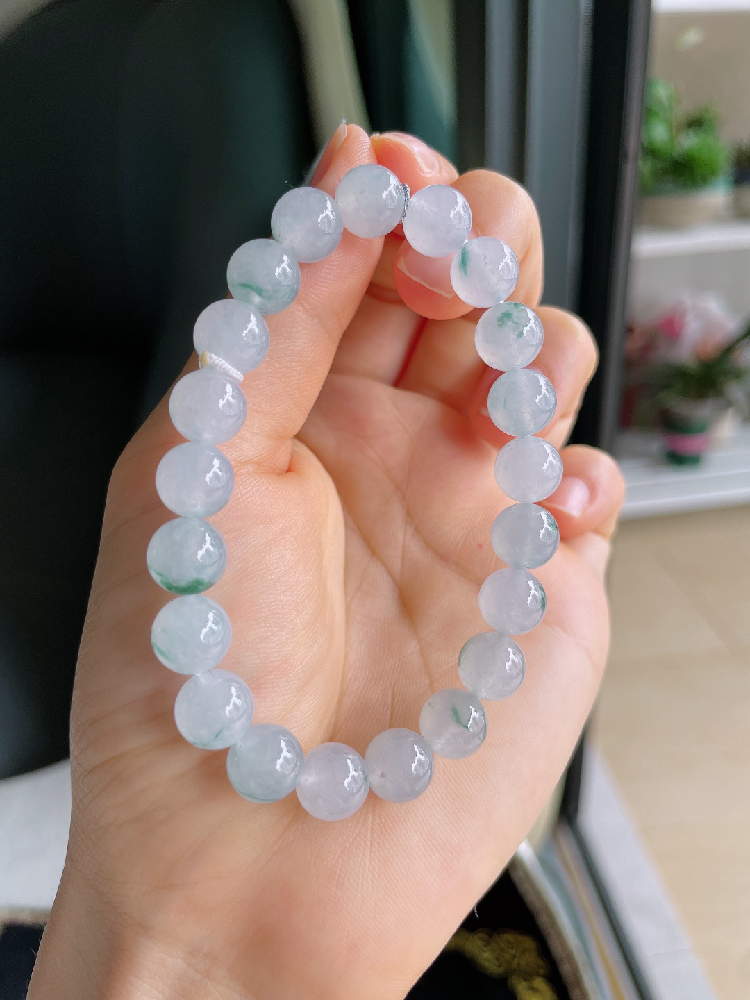 ️，天然翡翠A货，冰飘花手串，尺寸：9mm。【编4110】