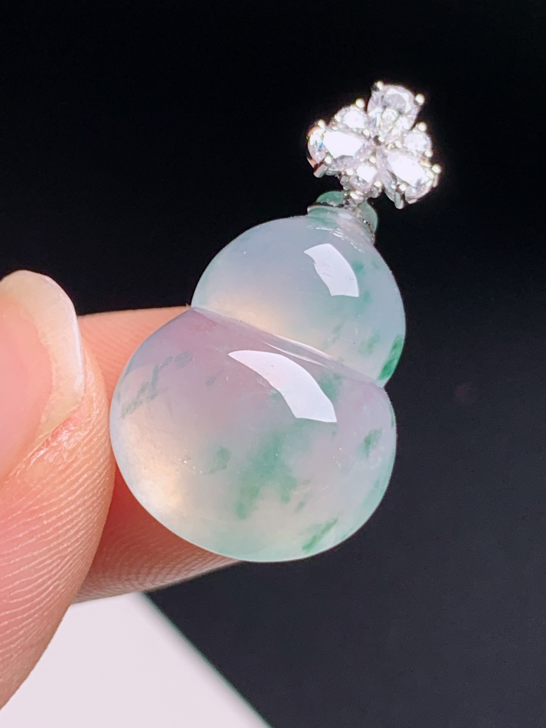 高冰飘花葫芦吊坠，飘花灵动种水清亮，福禄双全小巧精致 030630