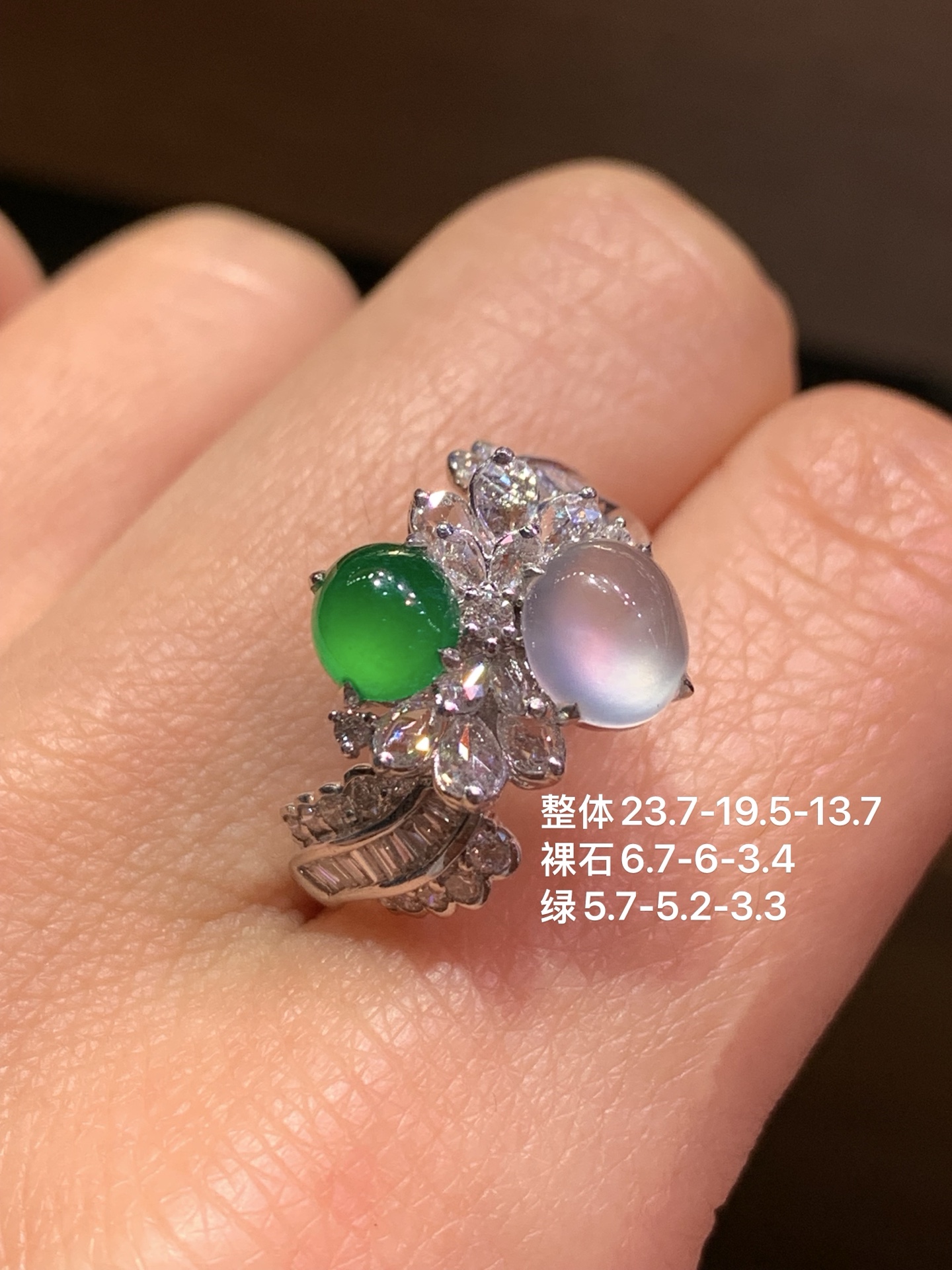 ️ 玻璃种起光小蛋面双色戒指