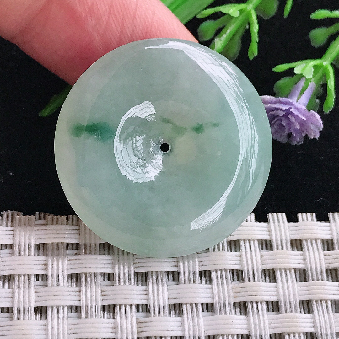 实拍27.8/6.2老坑冰润飘花平安扣挂件翡翠玉吊坠百搭