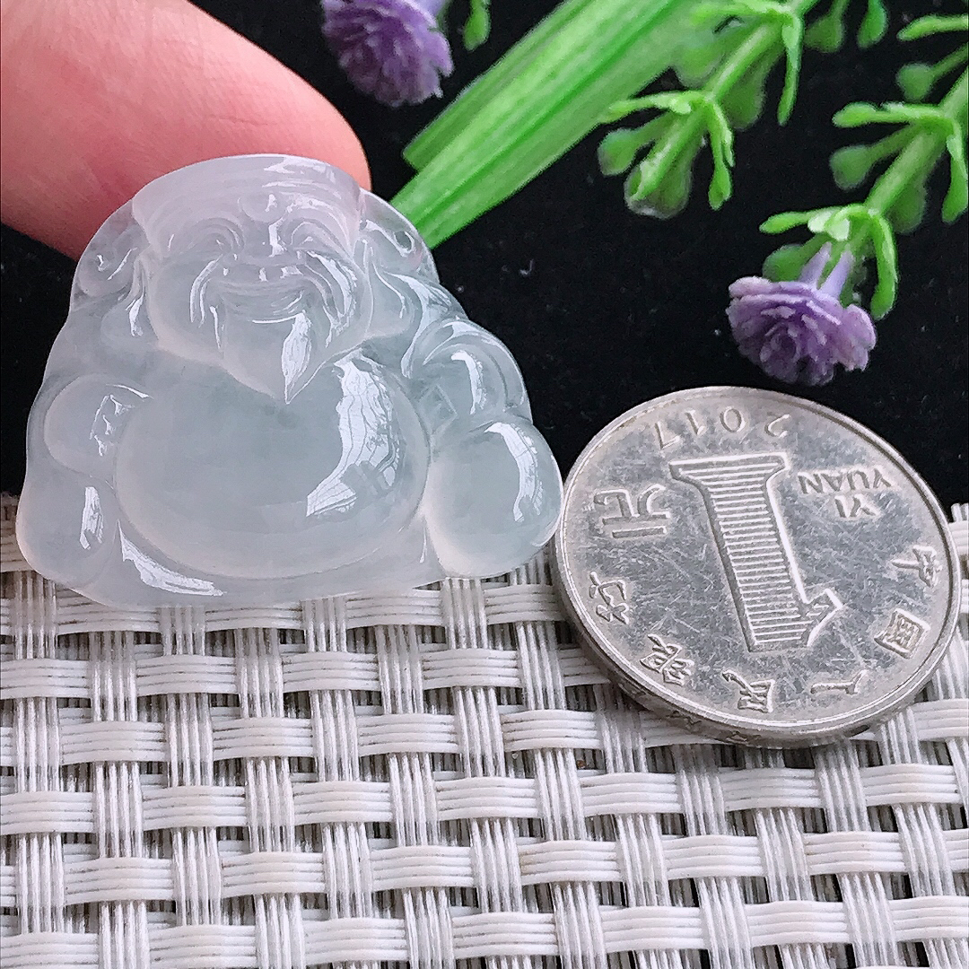 实拍25.5/31.8/7老坑冰透起胶白冰财神爷挂件翡翠玉吊坠百搭