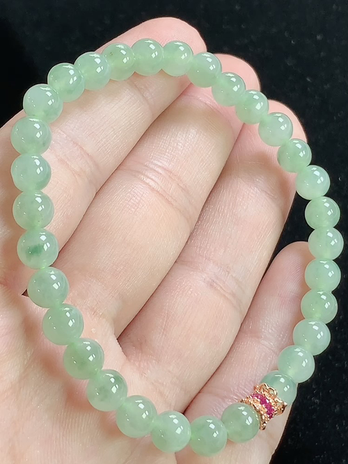 冰晴飘花玉珠手串，尺寸5.8mm，Q03xcf