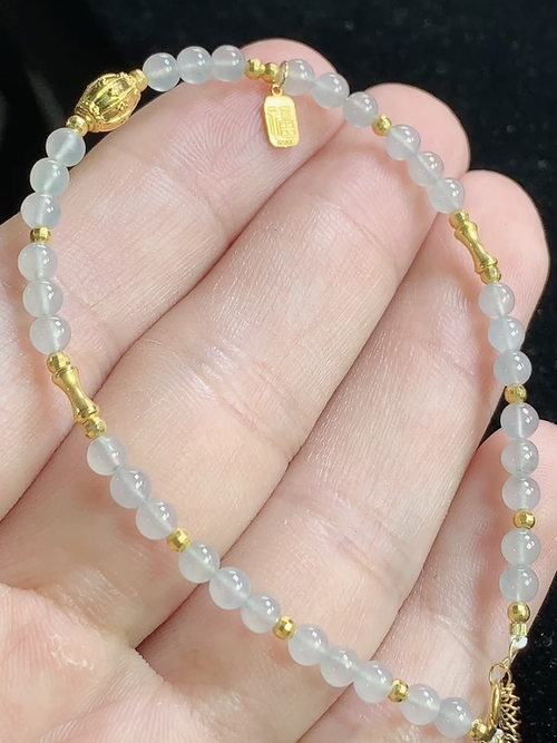 18k金镶冰种玉珠手链，裸石尺寸3.2mm，Q03Xlt