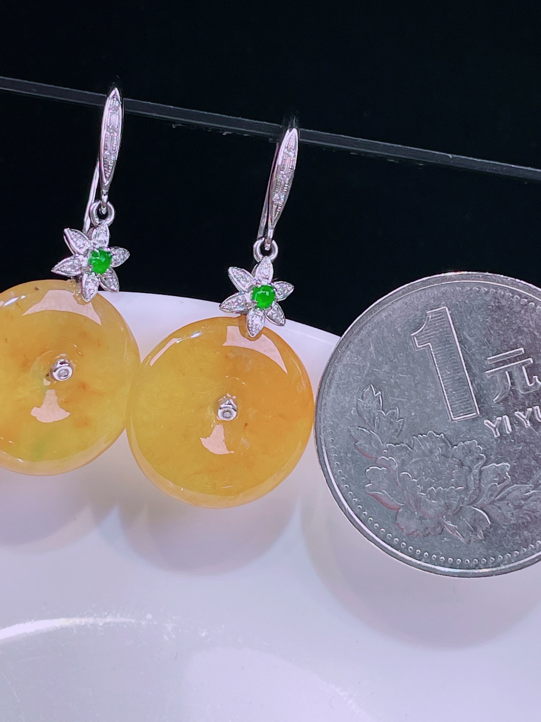 ️冰黄耳坠，老种起光，细底通透，尺寸：裸石15.8/3.3mm0703