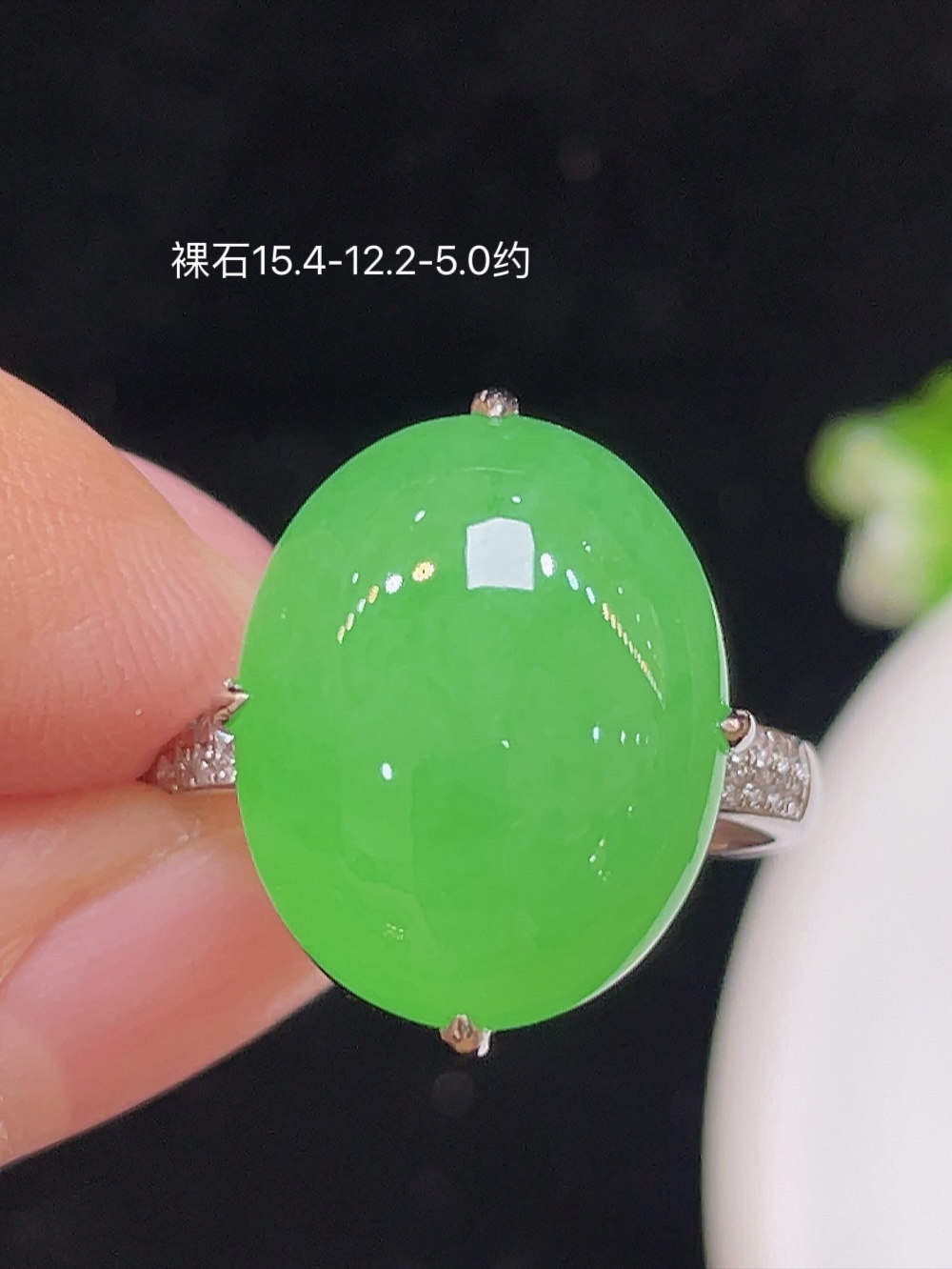 ️【高冰阳绿，大戒指】大件饱满，通透水润，玉质细腻，翠色鲜艳，18k金奢华钻石镶嵌️，15.4-