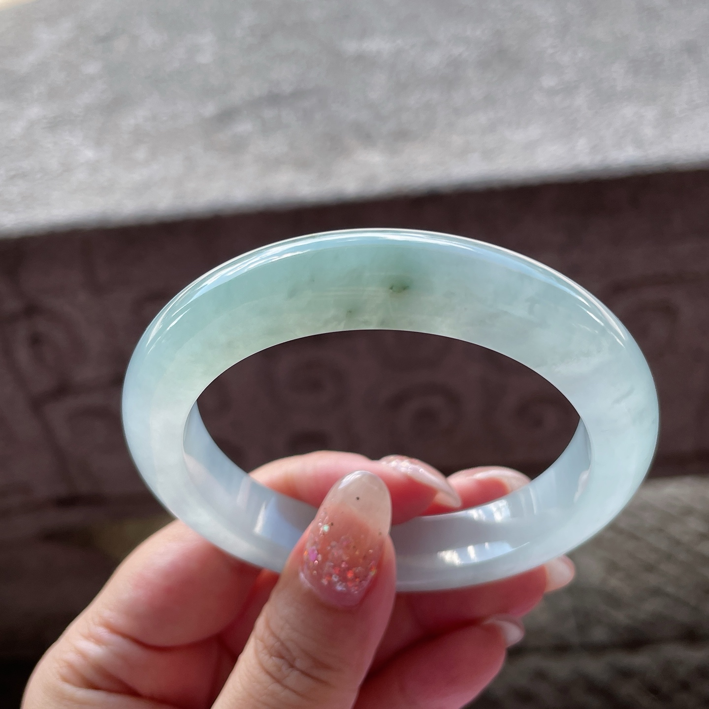手镯正圈58 59圈口58-12.5-9.5编码0703E14冰种晴水，飘花，晶莹剔透，水润，种老，有棉线