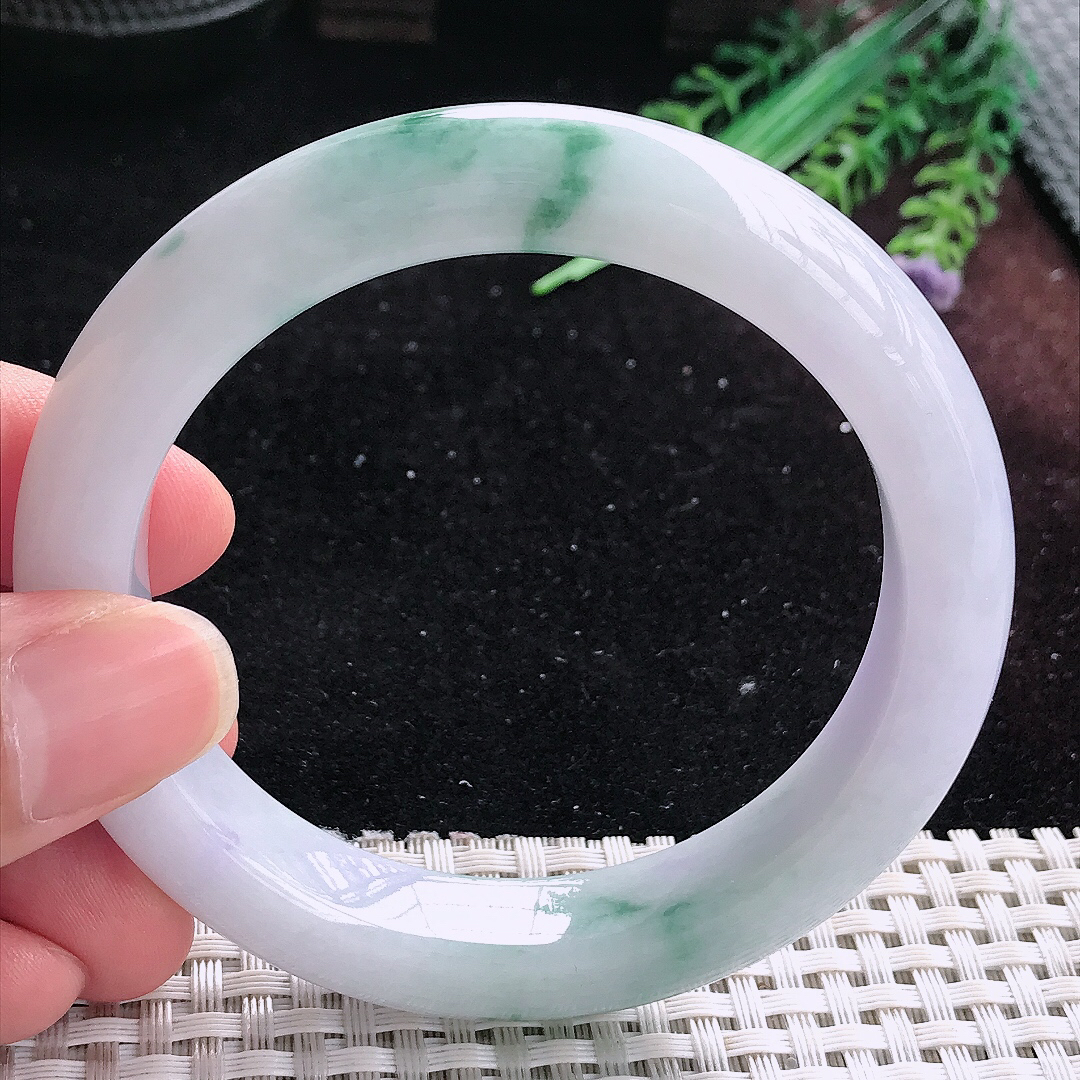 实拍A货翡翠57.5/12/9.3老坑冰润飘花手镯平安镯平安镯