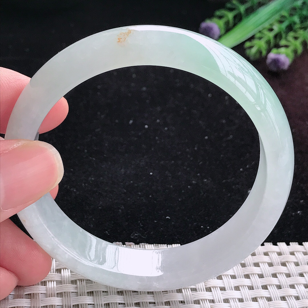 实拍A货翡翠58.5/14.6/7.8老坑冰润起胶晴底手镯宽边平安镯平安镯