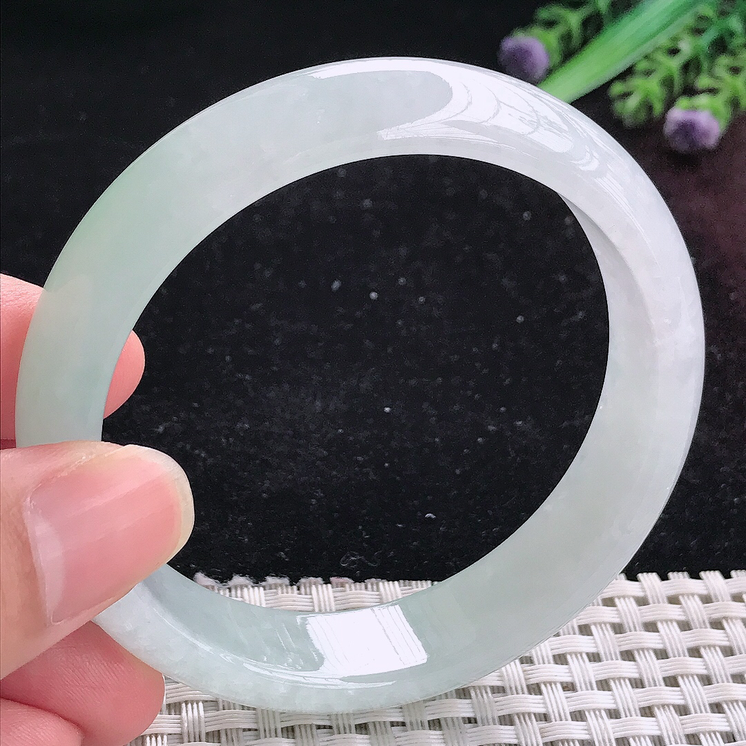 实拍A货翡翠58.5/14.6/7.8老坑冰润起胶晴底手镯宽边平安镯平安镯