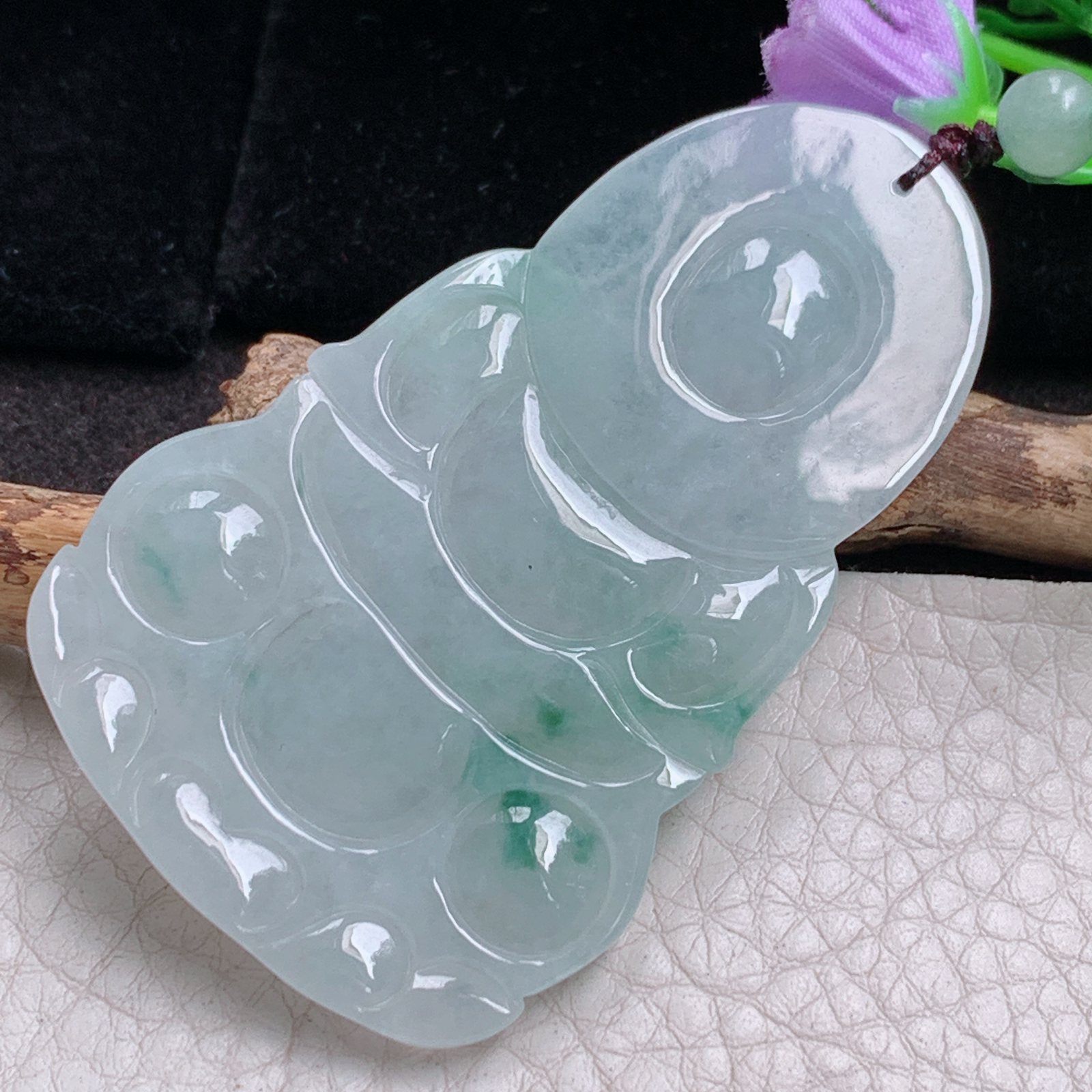 zen实拍63.5*39.6*5.8缅甸翡翠a货精雕冰飘花正庄观音 玉观音玉吊坠