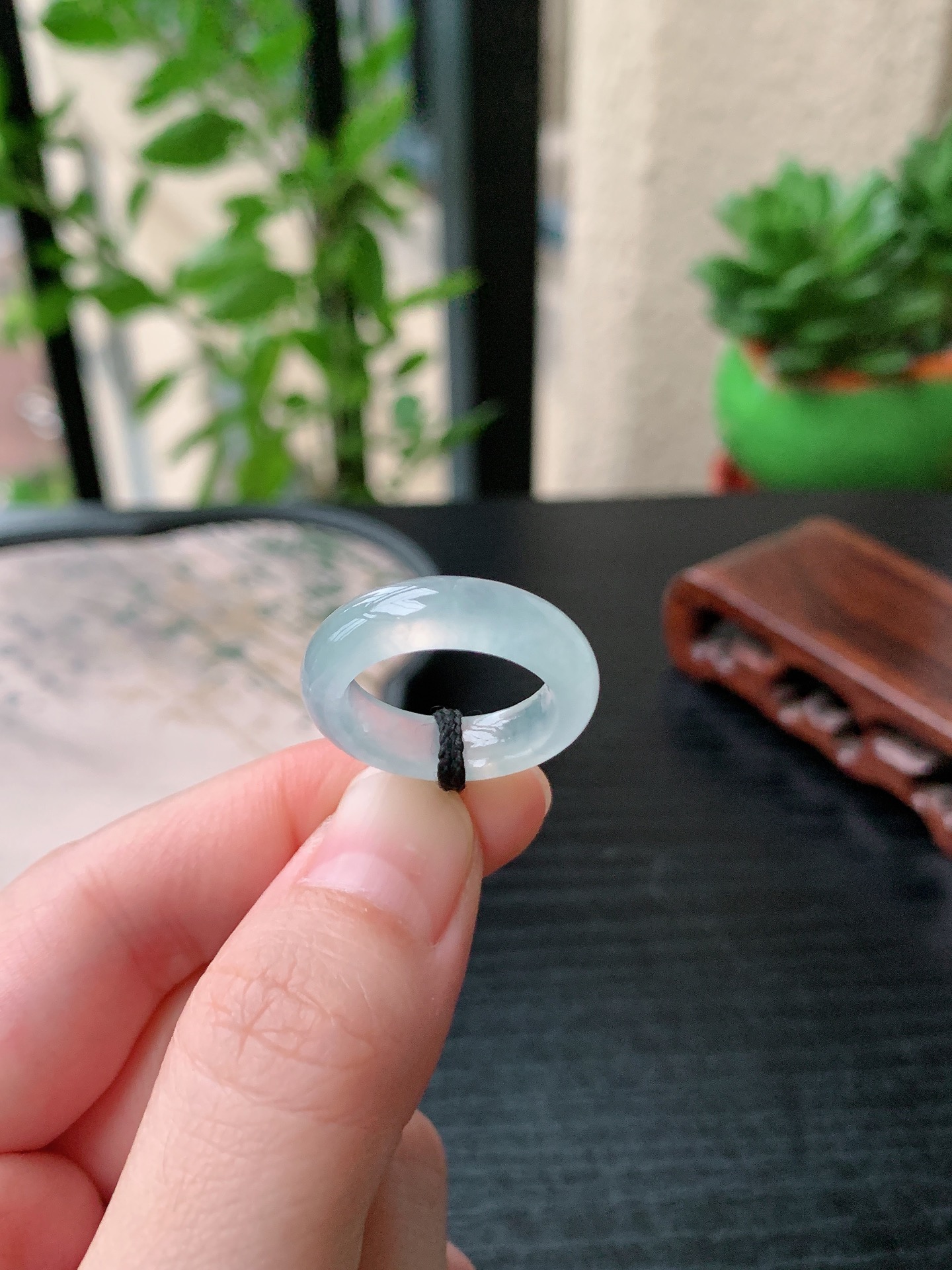 老坑冰种胶感白月光素面戒指 裸石尺寸:15.9-5.6-4mm