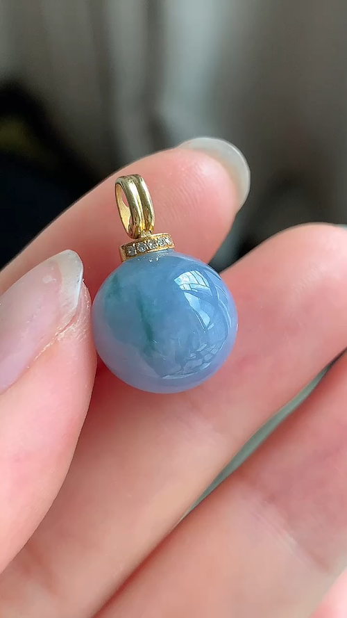 天然翡翠，冰紫珠，飘花18k金 尺寸12.6 ba73