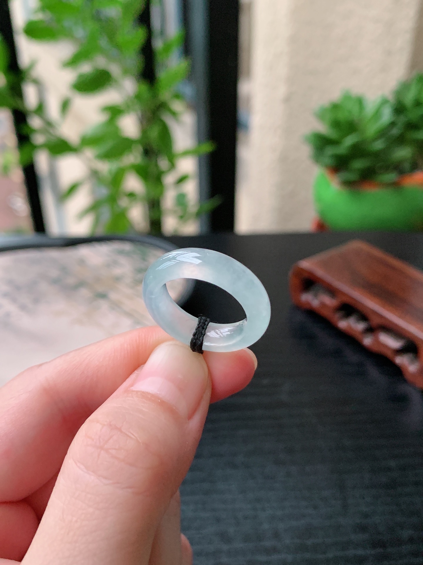 老坑冰种胶感白月光素面戒指 裸石尺寸:15.9-5.6-4mm