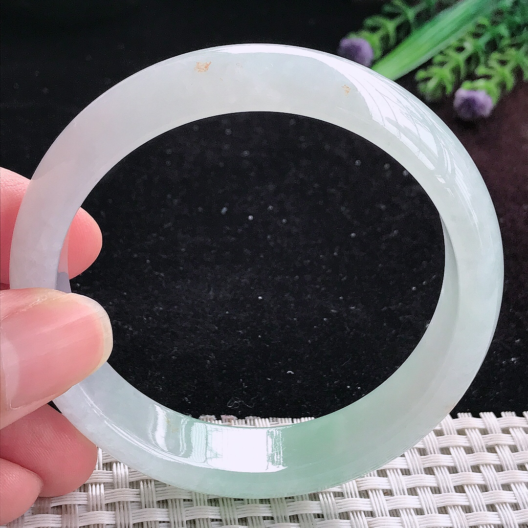 实拍A货翡翠58.5/14.6/7.8老坑冰润起胶晴底手镯宽边平安镯平安镯