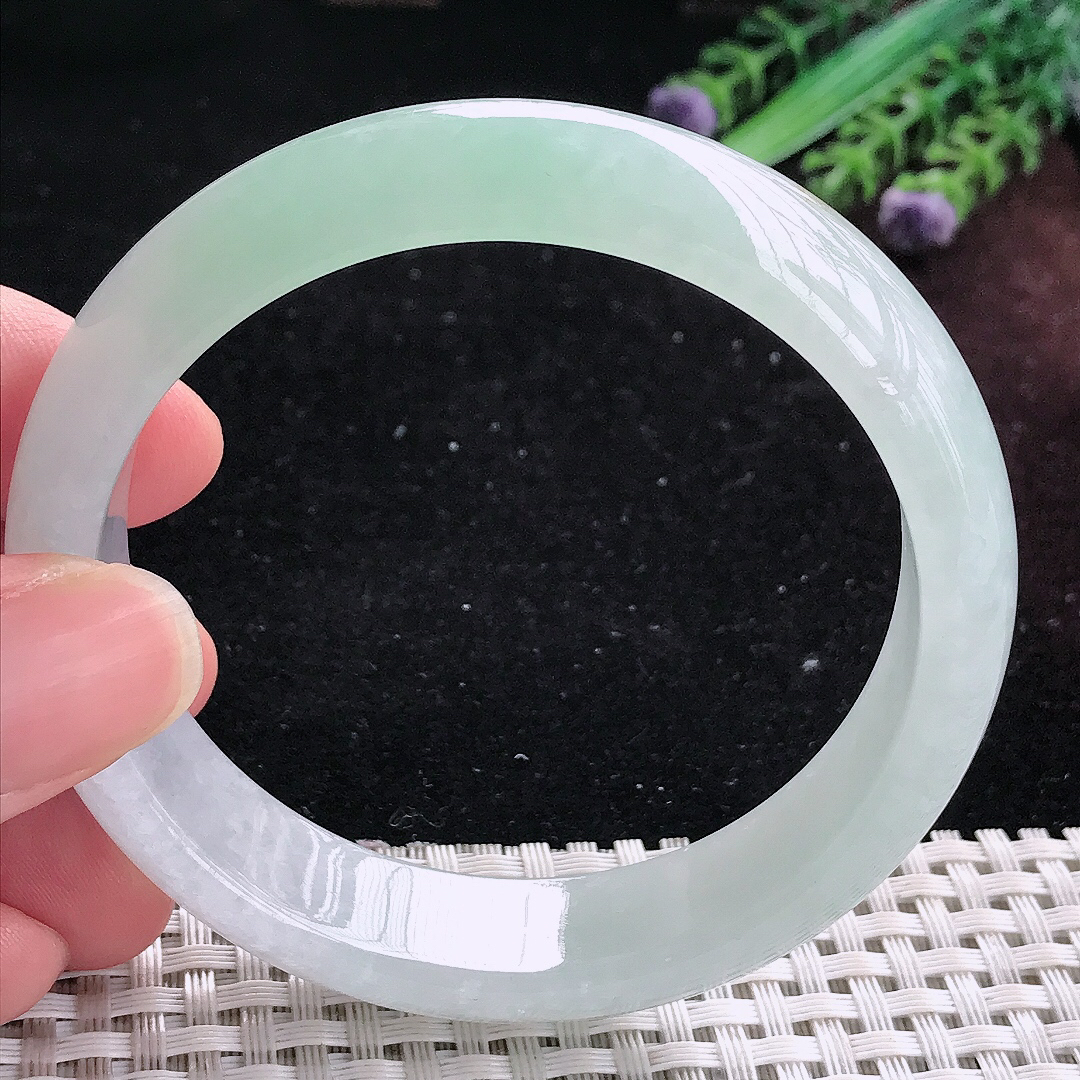 实拍A货翡翠58.5/14.6/7.8老坑冰润起胶晴底手镯宽边平安镯平安镯