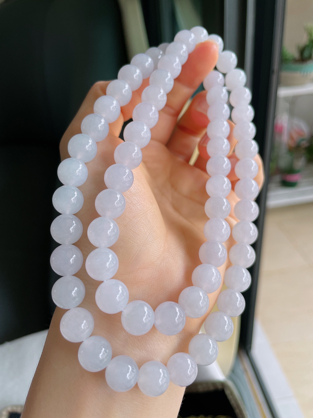 ️，缅甸天然翡翠A货，冰润白冰珠链，尺寸：10mm62颗。【编4112】