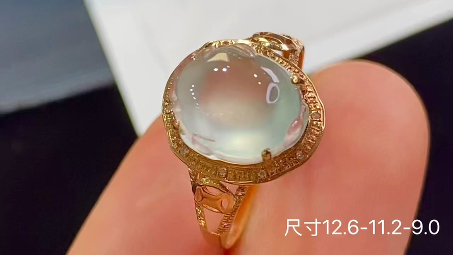 18k金+钻玻璃种貔貅戒指，无裂，12.6-11.2-9.0
